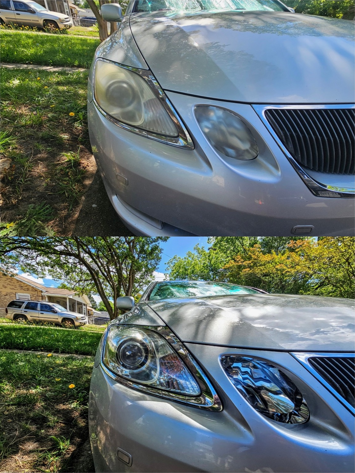 Lexus headlight before and after restoration